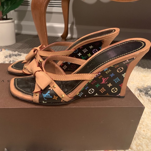 Louis Vuitton Black Multicolor Wedge w Leather S37 - Picture 3 of 7